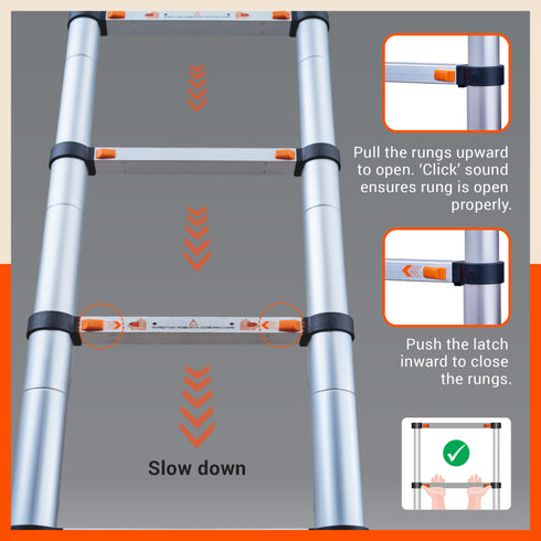 Bathla 14.5ft Aluminium Telescopic Ladder | 2-Year Manufacturer Warranty | Portable & Compact | Made in India (15 Step - 4.4 mtr)